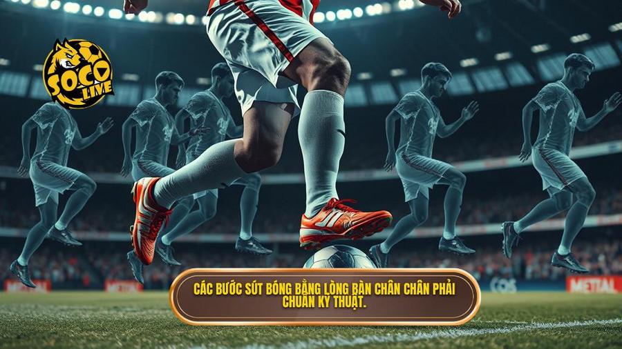 Phân tích chi tiết các bước thực hiện kỹ thuật sút bóng bằng lòng bàn chân phải